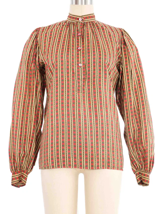 Saint Laurent Geometric Printed Silk Blouse in Multicolor Silk from Arcade Vintage