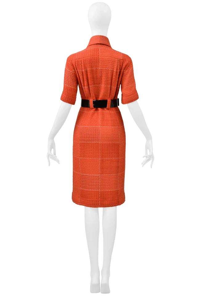 Chanel By Karl Lagerfeld Red Tweed Day Dress With Fancy Belt 2007 in Red Tweed from Resurrection Vintage, photo 10 of 10