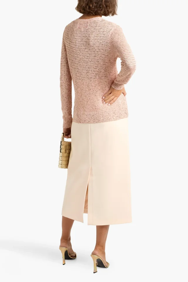 Carolina Herrera Sequin-Embellished Pointelle-Knit Cardigan in Blush, photo 3 of 4 from THE OUTNET