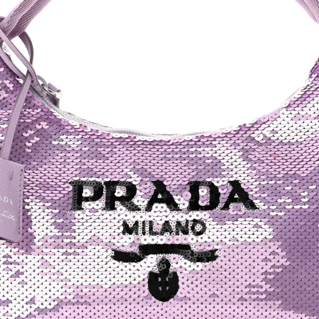 Prada Paillettes Sequin Mini Re-Edition 2000 Bag Lilium Black in Black Nylon from FASHIONPHILE, photo 7 of 9