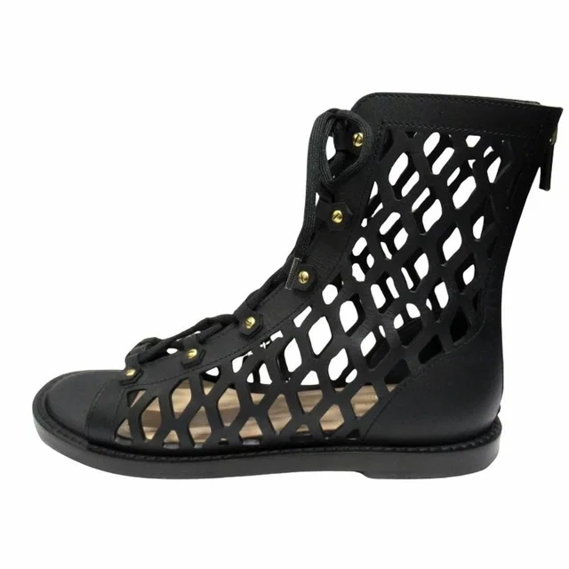 Dior D Trap Mesh Leather Sandals Boots Shoes Black 37 in Black Leather from The Reluxe