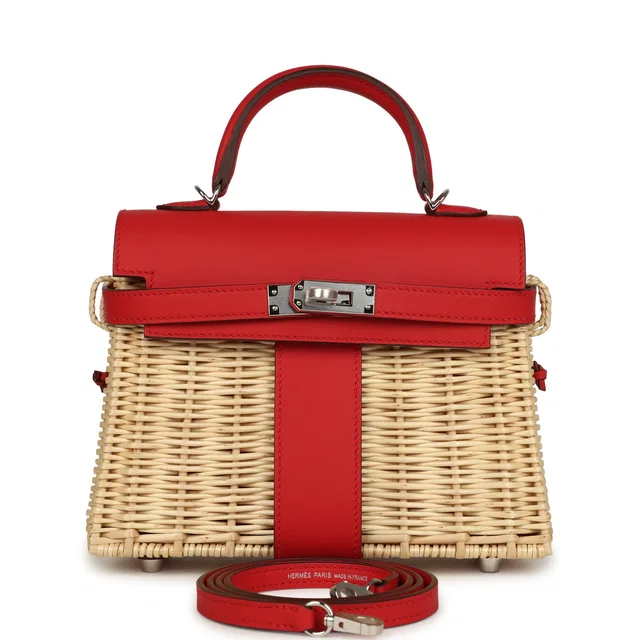 Hermès Mini Picnic Kelly 20 Rouge De Coeur Swift Palladium Hardware in Red Swift leather from Madison Avenue Couture