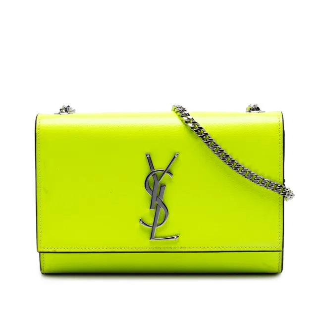 Yellow Saint Laurent Small Patent Grain de Poudre Monogram Kate Crossbody in Yellow Patent leather from Designer Revival
