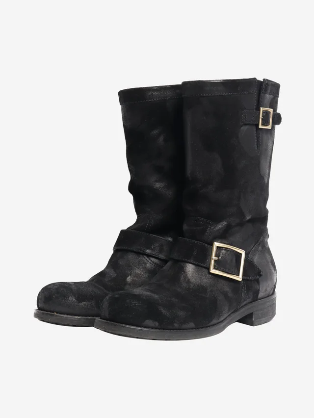Jimmy Choo Black distressed effect suede boots - size EU 39 (UK 6) in Black Suede from Sign of the Times, photo 2 of 2