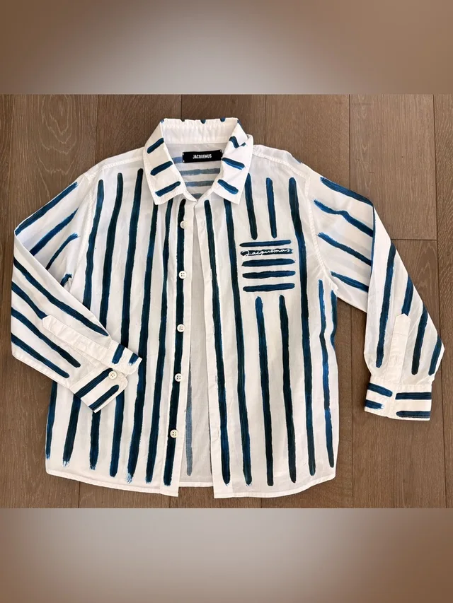 Boys Jacquemus Striped Cotton Shirt in blue|white from Poshmark