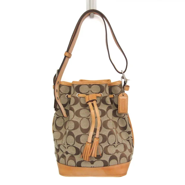 Coach Signature Drawstring Bag 6365 Women's Canvas,Leather Shoulder Bag Beige in Beige Canvas , Leather from Elady