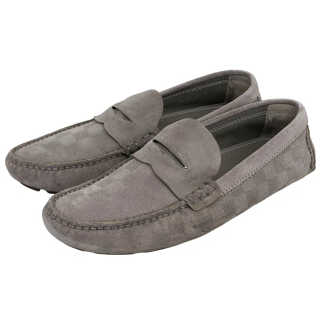 Louis Vuitton 2014 Damier Loafers #8 1/2 Gray in Grey Suede from VINTAGE QOO TOKYO