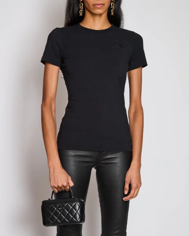 Alexander McQueen Black Cotton Round Collar T-Shirt with Logo Size IT 38 (UK 6) in Black from Sellier