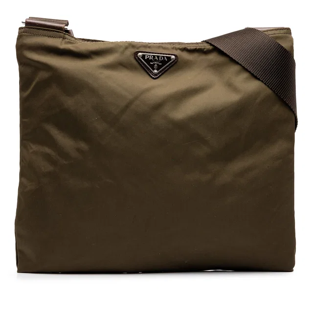 Brown Prada Tessuto Zip Top Crossbody in Brown Nylon from Designer Revival