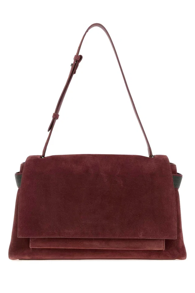 Brunello Cucinelli Suede Shoulder Bag — Burgundy in Burgundy Suede from HEWI
