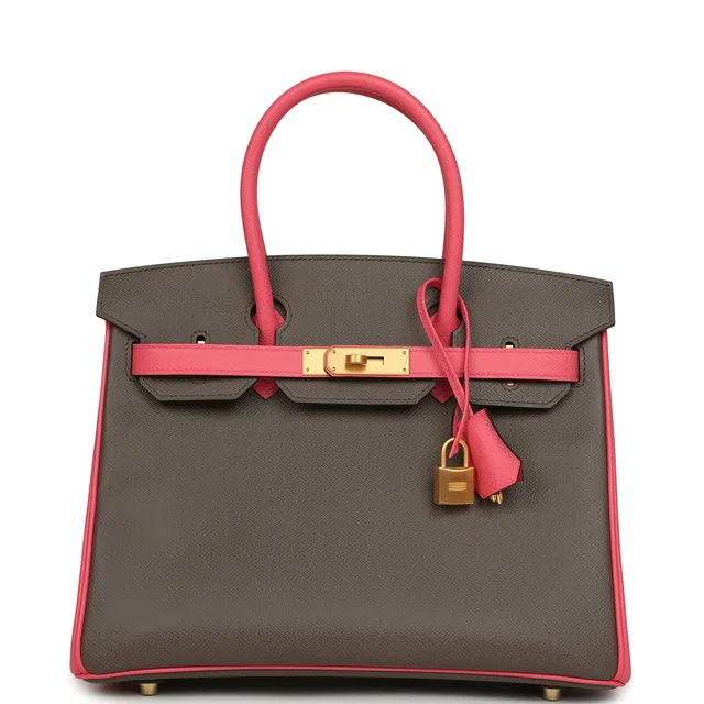 Hermès Special Order (HSS) Birkin 30 Etain, Rose Azalee Epsom Brushed Gold Hardware in Grey/Pink Epsom from Madison Avenue Couture