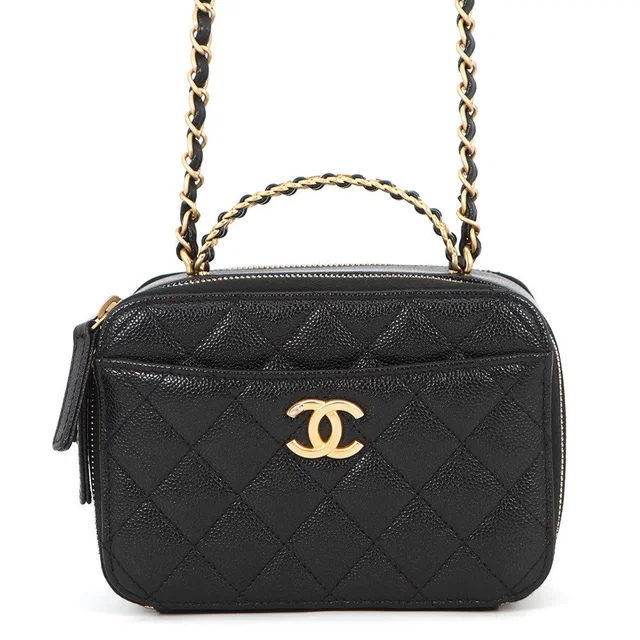 Chanel Matelasse Logo Handle 2-Way Shoulder Bag BlackAS3222 Caviar Leather in Caviar leather from GALLERY RARE