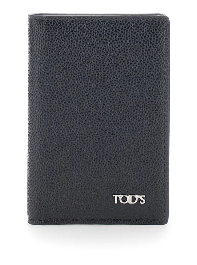 Tod's Grained Calfskin Card Case — Black Cases in Black Caviar leather from HEWI