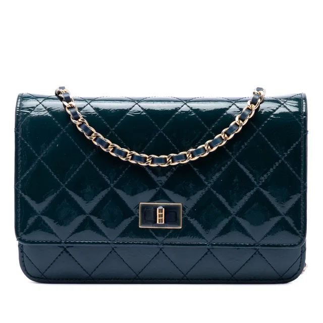 Blue Chanel Quilted Patent Reissue 2.55 Wallet On Chain Crossbody Bag in Blue Patent leather from Designer Revival
