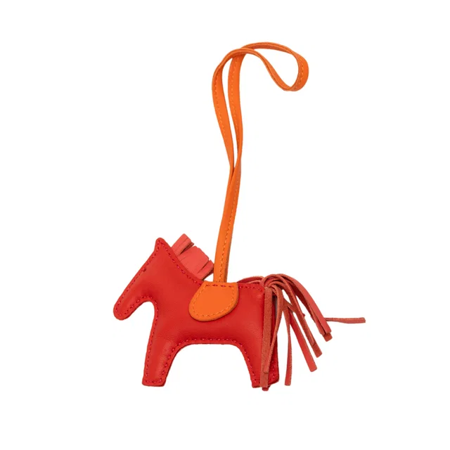 Red Hermès Milo Lambskin Grigri Rodeo Bag Charm PM Key Chain in Red Lambskin from Designer Revival