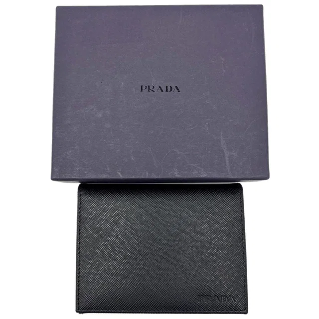 Prada Card Case Saffiano Leather Black in Black Saffiano leather from The Reluxe