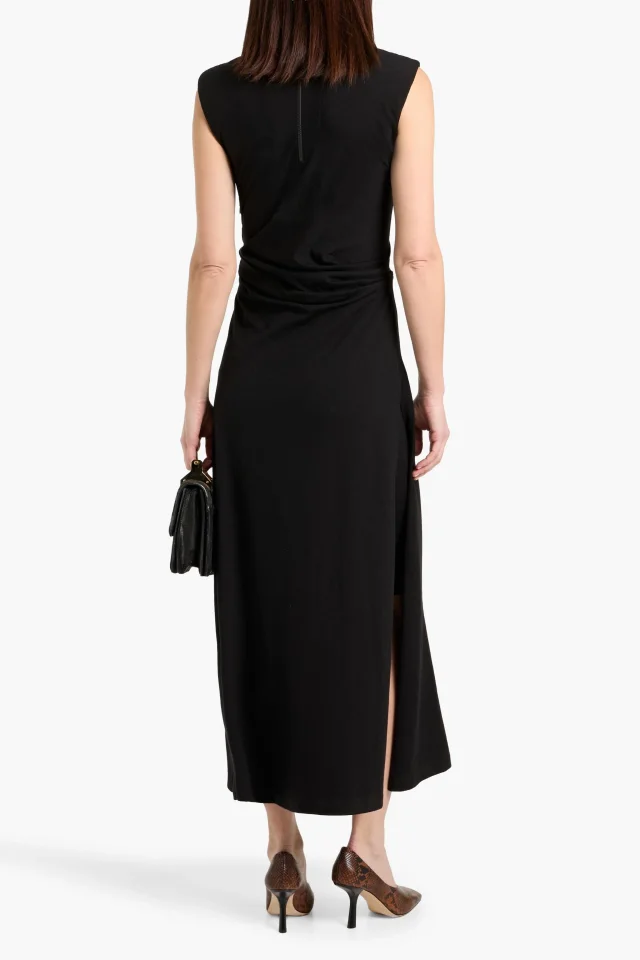 Brunello Cucinelli Draped Wool-Blend Jersey Maxi Dress in Black, photo 3 of 4 from THE OUTNET