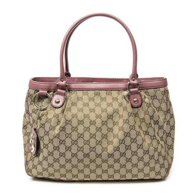 Gucci Sukey Tote Bag Beige Pink GG Canvas in Beige Canvas from The Reluxe
