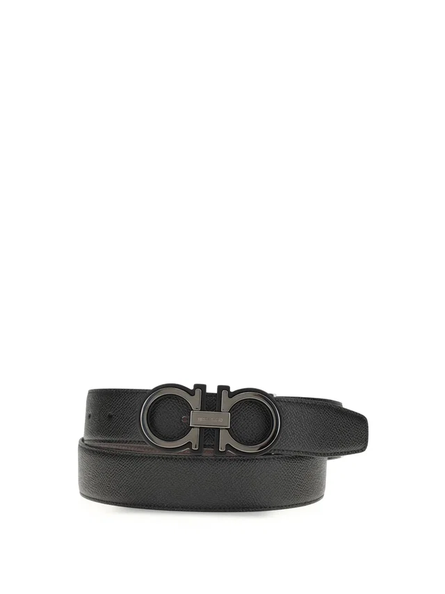Ferragamo Gancini Belt — Navy Calf Leather in Navy Calfskin from HEWI