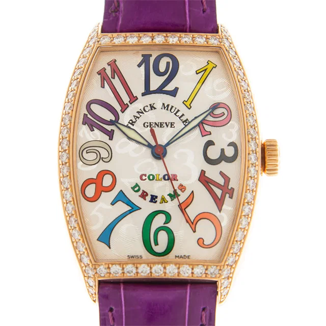 Franck Muller Cintree Curvex Diamond Silver-tone Dial Unisex Watch 5851MSCCOLDRMD1R(5N)-PUR in blue|pink|silver|gold|gray|purple Crocodile from Jomashop.com