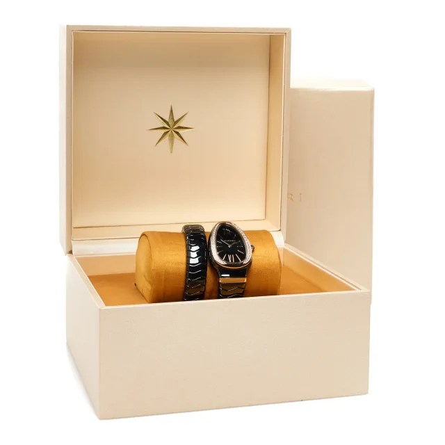 Bvlgari 18K Rose Gold Ceramic Diamond Bezel 35mm Serpenti Tubogas Quartz Watch Black in Black Ceramic from FASHIONPHILE, photo 5 of 5