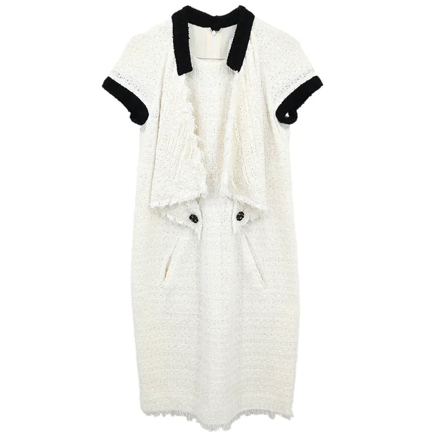 Chanel 2011 Short Sleeve Dress White #38 in White Nylon from AMORE Vintage Tokyo