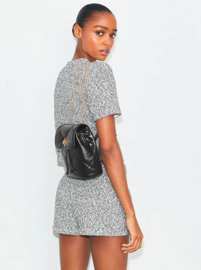 Tory burch 'Kira' Beige Backpack with Metallic Logo Plate on Front in Quilted Leather for Women in Beige 100% Cow, photo 10 of 11 from Gaudenzi Boutique