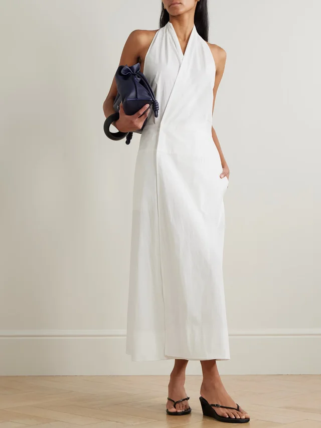 ST. AGNI Cotton-blend poplin halterneck wrap maxi dress in White, photo 2 of 2 from NET-A-PORTER (Canada)