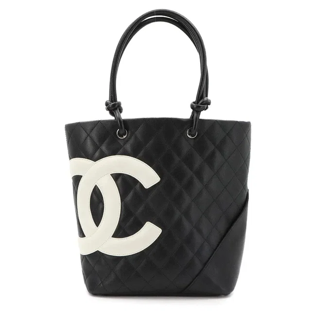 Chanel Cambon Line Medium Tote Bag Leather Black White A25167 Purse in Black Leather from Luxury Promise