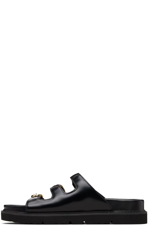 Marc Jacobs Black 'The Leather Kiki' Slide Sandals, photo 3 of 5 from SSENSE