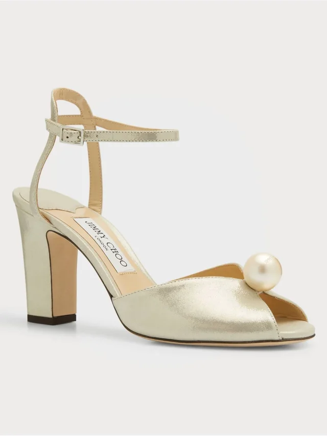 Jimmy Choo Sacaria Metallic Pearly-Stud Peep Pumps Eu37 in gold Leather from Poshmark
