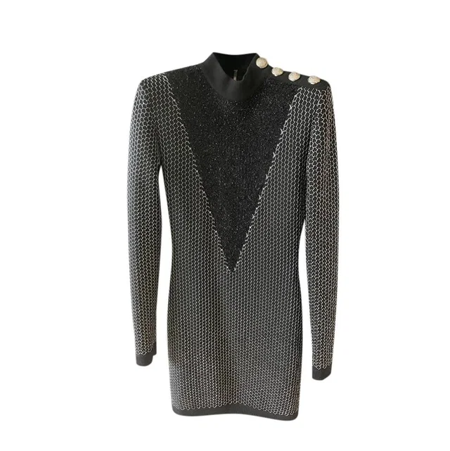 Balmain Black & Silver Fil Coupe Detail Dress in Black from HEWI