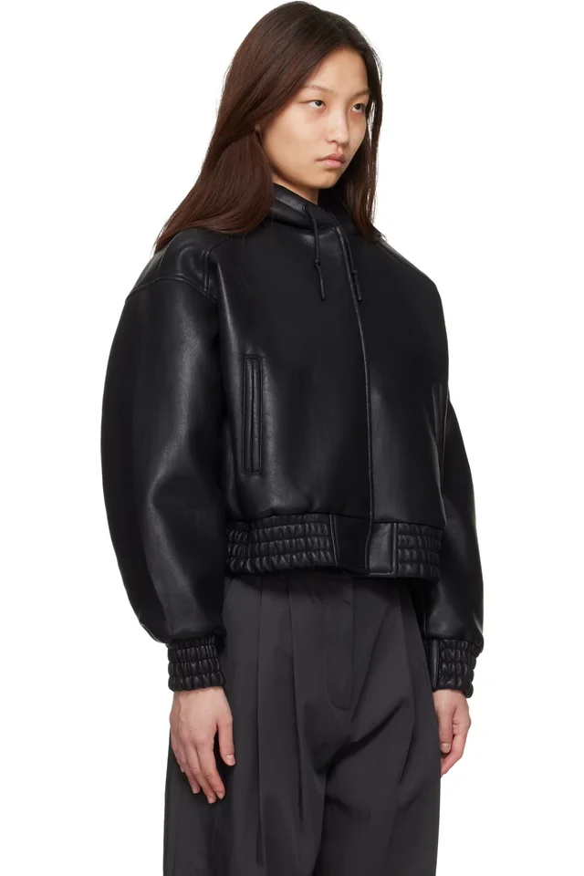 The Frankie Shop Black Jackson Bonded Faux-Leather Bomber Jacket, photo 2 of 4 from SSENSE