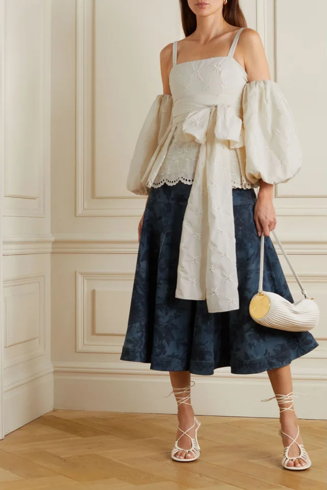 Erdem Maryam Convertible Broderie Anglaise Poplin Blouse in Ecru, photo 2 of 5 from THE OUTNET