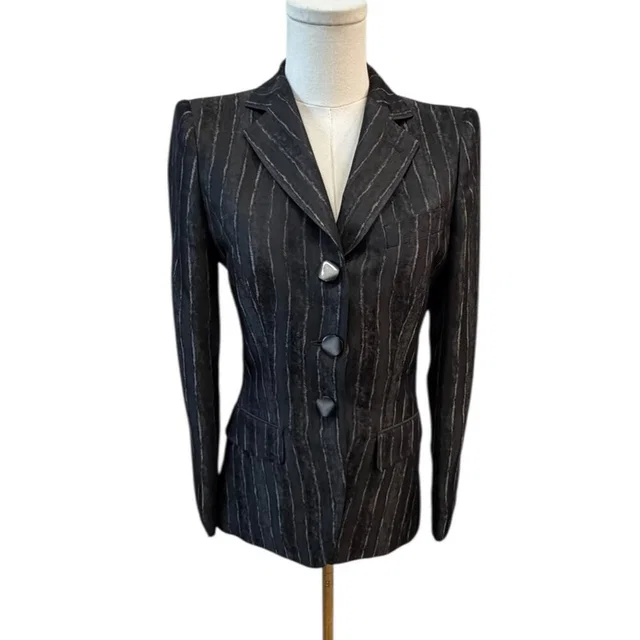 Giorgio Armani Black Label Pinstripe Blazer Size 36 (Us 24) Euc in gray|white Silk from Poshmark