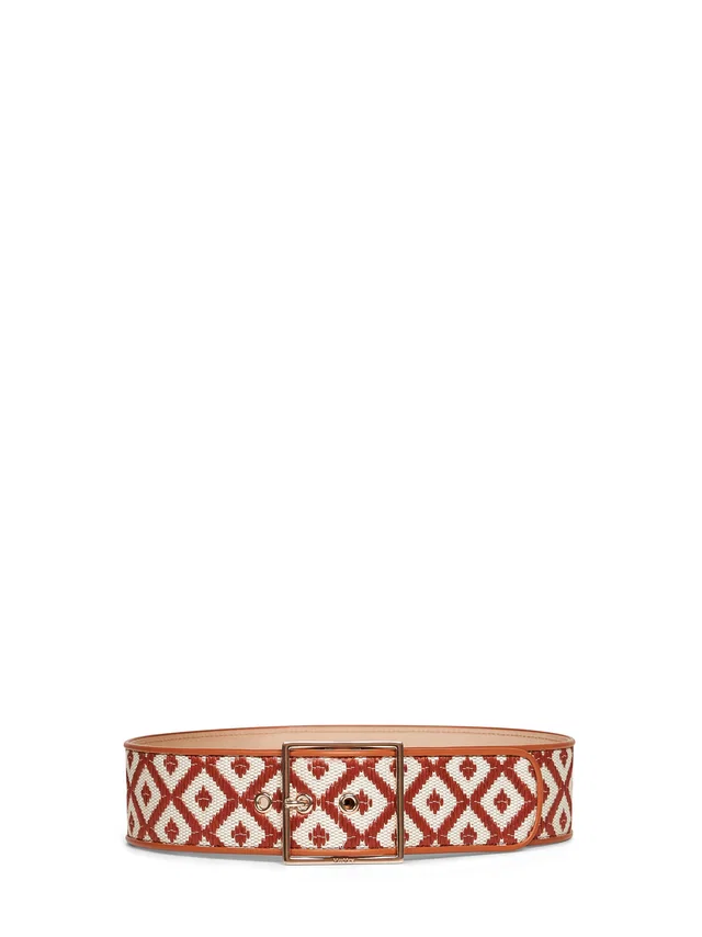 Max Mara Raffia-Effect Diamond Pattern Belt — Multicolor Cotton in Multicolor Raffia from HEWI