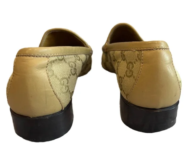 Gucci Logo Canvas- leather Horsebit loafers Size 4 in Beige Cotton from Oxfam Online Shop, photo 6 of 7