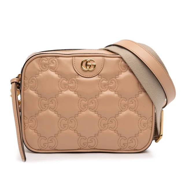 Tan Gucci Small GG Matelasse Calfskin Crossbody in Brown Calfskin from Designer Revival