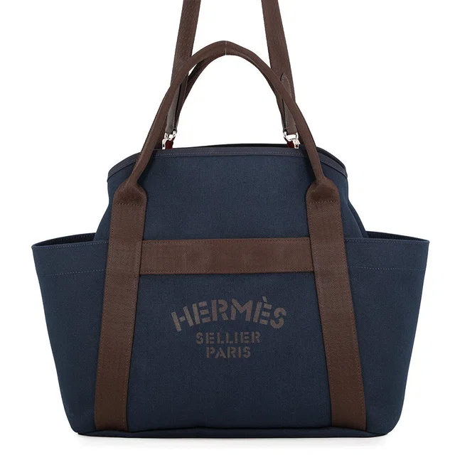 Hermès Sucked Pansage Groom Navy/Feu Toile Chevrons Canvas in Navy Canvas from GALLERY RARE