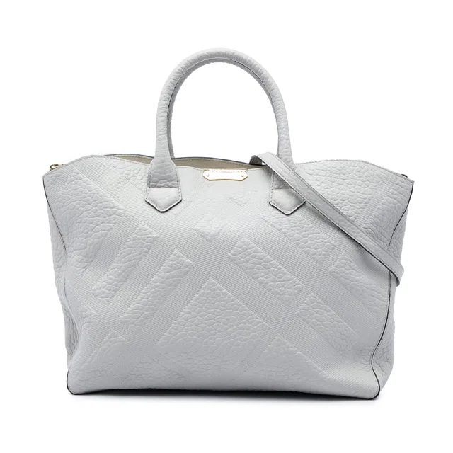 Grey Burberry Elephant Embossed Calfskin Check Dewsbury Satchel in Grey Calfskin from Designer Revival, photo 1 of 1