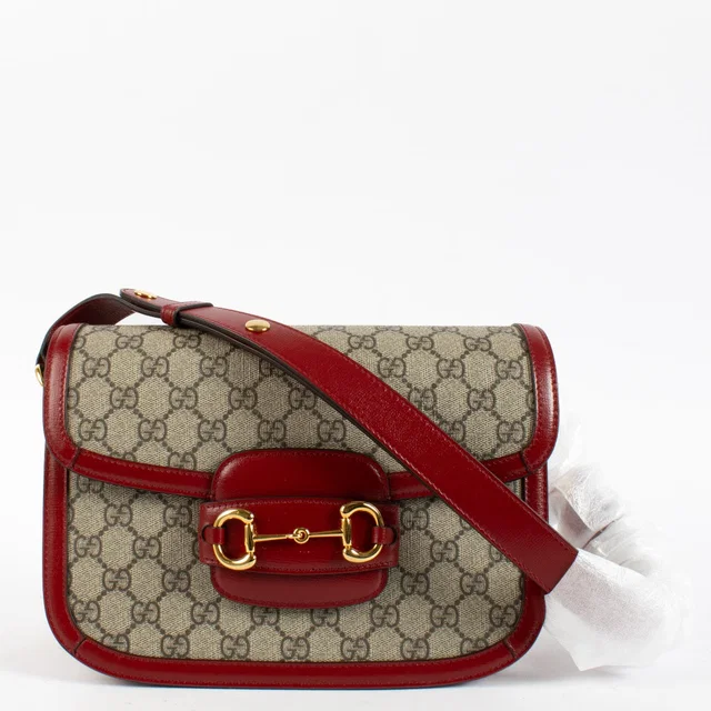 Gucci Red GG Supreme Horsebit 1955 Medium Bag in Red Canvas from Labellov