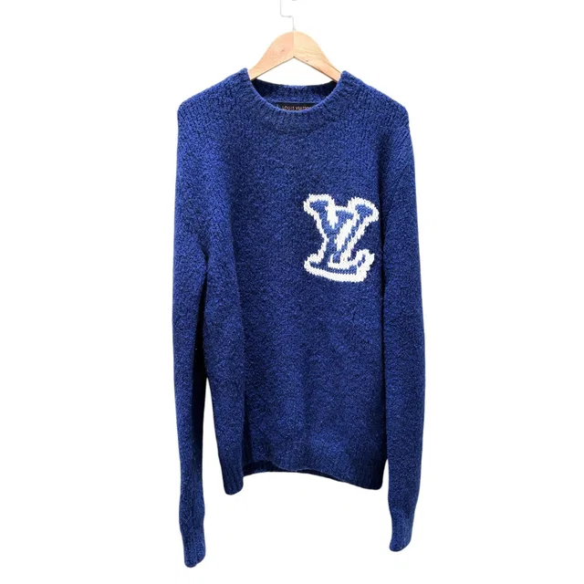 Louis Vuitton Blue Intarsia Crewneck - Size M in Blue from Luxury Promise