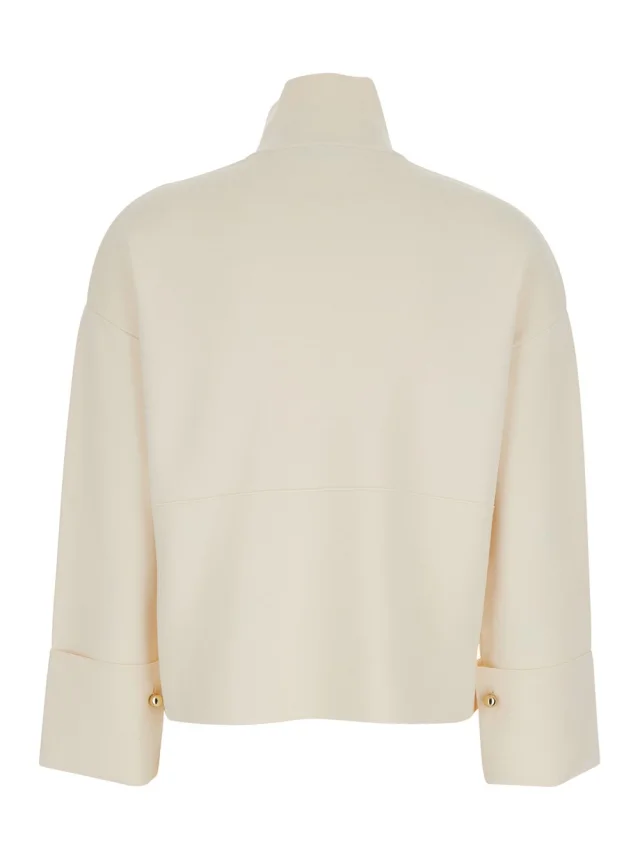MAXMARA PURE 'Formato' White Sweatshirt with High Neck and Front Zip Closure in Viscose Blend for Women in White 65% Viscose 35% Polyamide, photo 3 of 6 from Gaudenzi Boutique