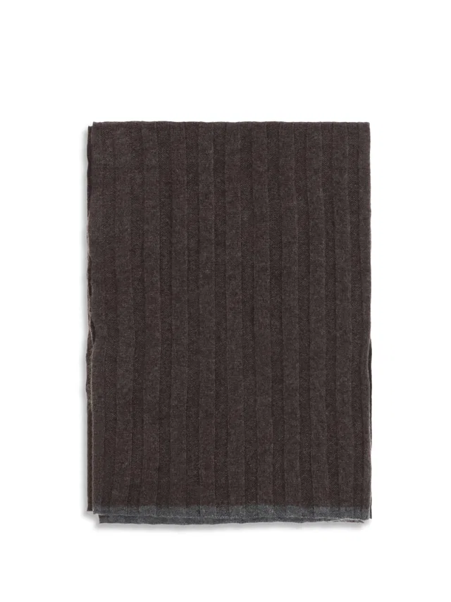 Brunello Cucinelli Ribbed Cashmere Scarf — Brown Kashmir/capra Hircus Scarfs in Brown Cashmere from HEWI