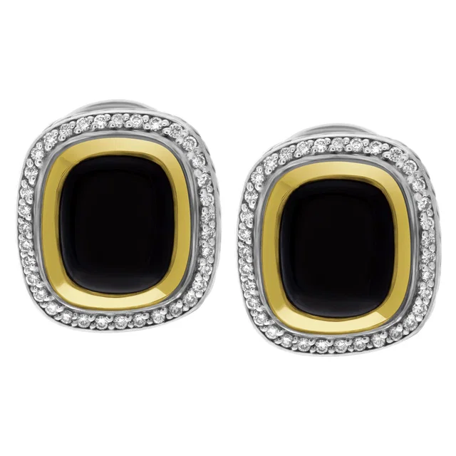 David Yurman Albion earrings with 18k & diamond framed onyx in sterling silver in Silver Yellow Gold, Sterling Silver from Gray And Sons
