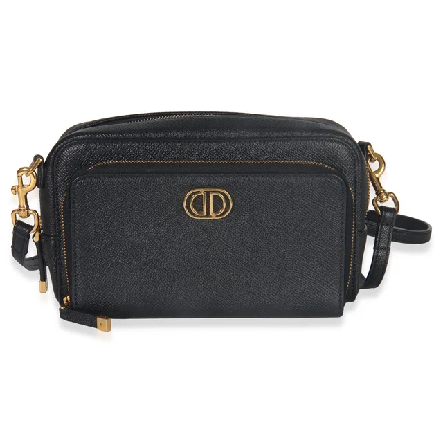 Dior Black Grained Calfskin Caro Double Pouch in Black Caviar leather from myGemma
