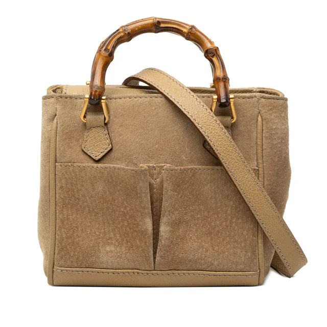 Brown Gucci Mini Suede Bamboo Satchel in Brown Suede from Designer Revival