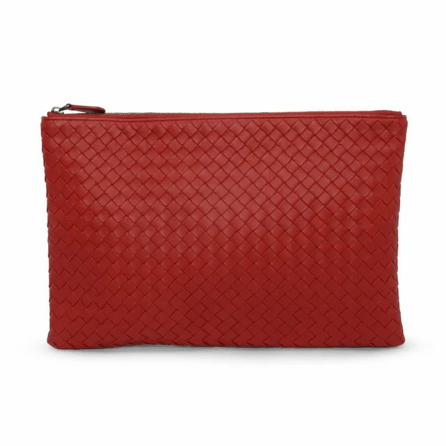 Bottega Veneta Intrecciato Zip Pouch in Red Woven leather from Blue Spinach
