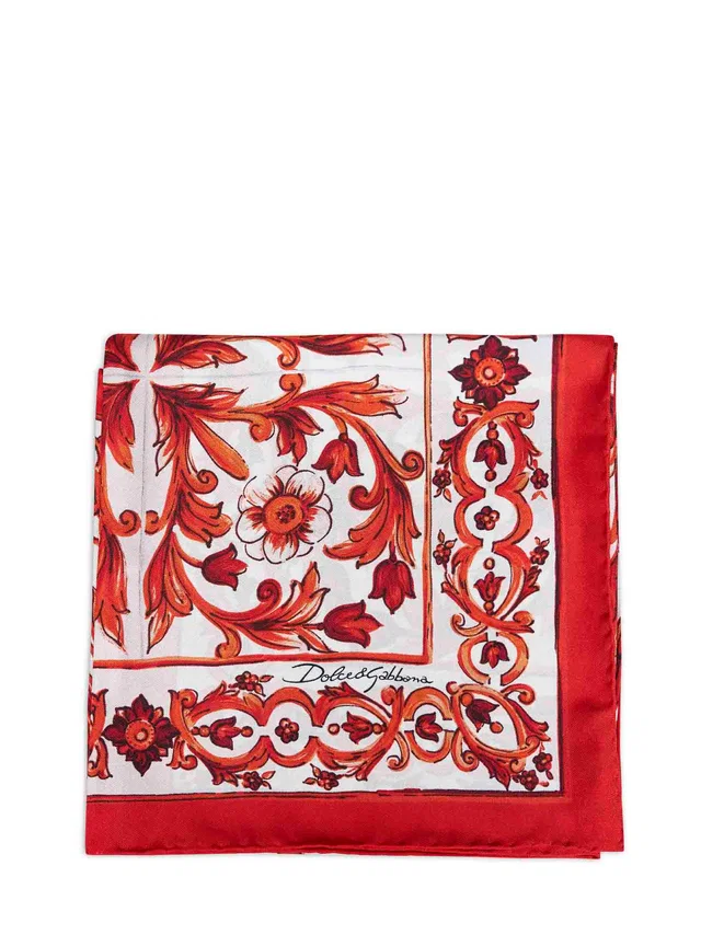 Dolce & Gabbana Orange Maiolica Print Scarf — Silk Scarfs in Orange Silk from HEWI