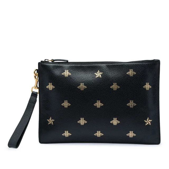 Black Gucci Calfskin Bee Star Clutch in Black Calfskin from Designer Revival